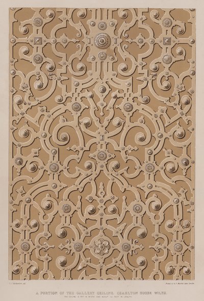 Una parte del techo de la galería, Charlton House, Wilts, el techo tiene 17 pies de ancho y unos 115 pies de largo de Charles James Richardson