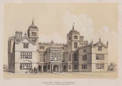 Charlton House, Wiltshire, la residencia del Muy Honorable Conde de Suffolk (litografía a color) de Charles James Richardson