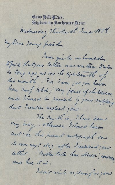Carta a Francis G. Waugh, 30 de junio de 1858 de Charles John Huffam Dickens