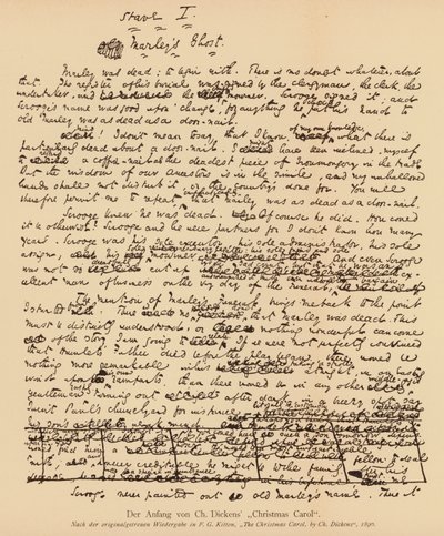 Manuscrito de Cuento de Navidad de Charles Dickens (litografía) de Charles John Huffam Dickens