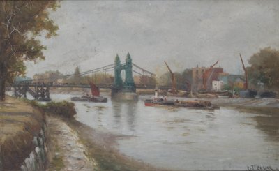 Puente de Hammersmith - el actual - después de 1887 - visto desde la orilla de Surrey de Charles John de Lacy