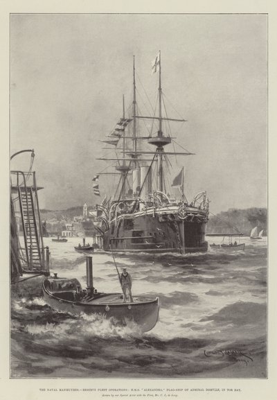 Las Maniobras Navales, Operaciones de la Flota de Reserva, HMS Alexandra, Buque Insignia del Almirante Domvile, en Tor Bay de Charles John de Lacy