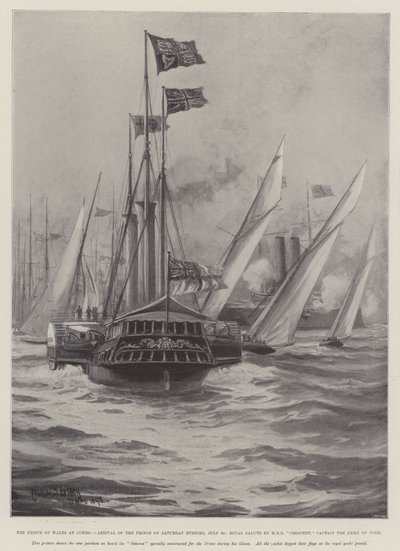 El Príncipe de Gales en Cowes, Llegada del Príncipe el Sábado por la Noche, 30 de Julio, Saludo Real por el HMS Crescent, Capitán el Duque de York de Charles John de Lacy