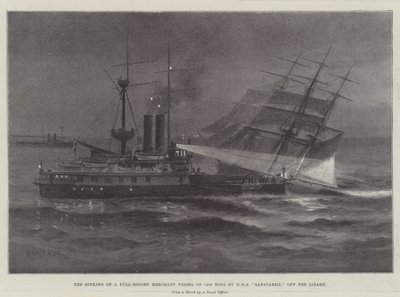 El Hundimiento de un Buque Mercante de Aparejo Completo de 1400 Toneladas por el HMS Sanspareil frente al Lizard de Charles John de Lacy