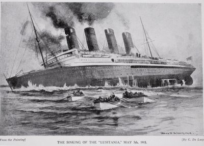 El hundimiento del Lusitania, 7 de mayo de 1915, ilustración de 