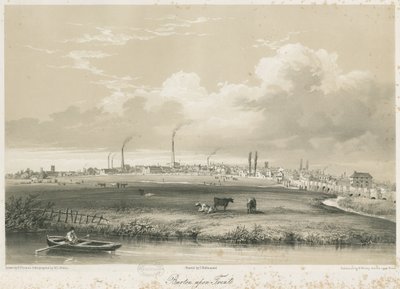 Puente y ciudad de Burton-upon-Trent: litografía tintada, nd [c 1840] de Charles Joseph Hullmandel