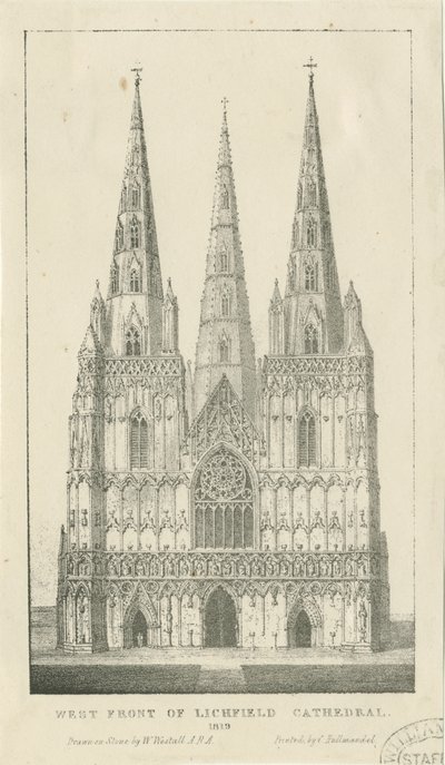 Catedral de Lichfield - Frente Oeste (grabado) de Charles Joseph Hullmandel