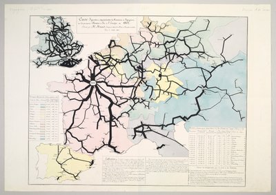 Mapa figurativo y aproximado del movimiento de viajeros en los principales ferrocarriles de Europa en 1862, 1865 de Charles Joseph Minard