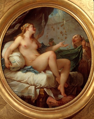Dánae recibiendo la lluvia dorada. Zeus seduce a Dánae en forma de lluvia de monedas de oro de Charles Joseph Natoire