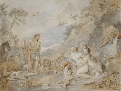 Orfeo encantando a las ninfas, dríades y animales, 1757 de Charles Joseph Natoire