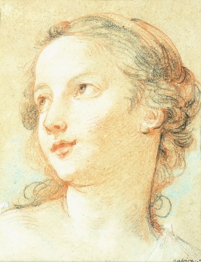 La cabeza de una niña mirando a la izquierda de Charles Joseph Natoire