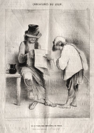 Caricaturas del día: La lectura de los misterios de París de Charles Joseph Traviès de Villers