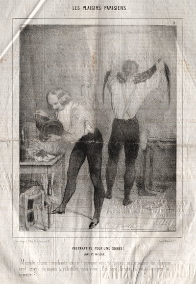 Los placeres parisinos: Preparativos para una velada. Lujo y miseria. ¡Maldita pluma! ¡Tinta mala!... de Charles Joseph Traviès de Villers