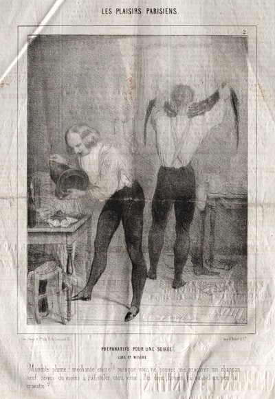 Los placeres parisinos: Preparativos para una soirée. Lujo y miseria. ¡Maldita pluma! ¡Mala... de Charles Joseph Traviès de Villers