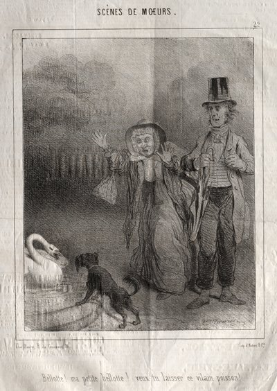 Escenas de Costumbres: ¡Bellotte! ¡mi pequeña Bellote! ¿quieres dejar ese pez feo? de Charles Joseph Traviès de Villers