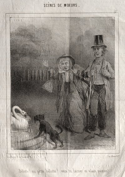 Scènes de moeurs: Bellotte! ma petite Bellote! veux-tu laisser ce vilain poisson! de Charles Joseph Traviès de Villers