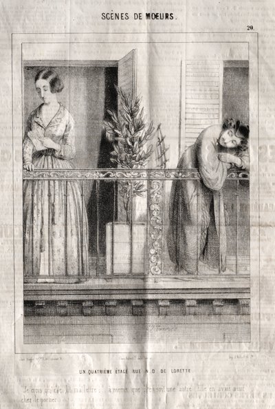 Escenas de costumbres: Un cuarto piso en la calle N. D. de Lorette. Creo que está leyendo mi carta... a menos que sea otra. Tenía nueve en el portero de Charles Joseph Traviès de Villers