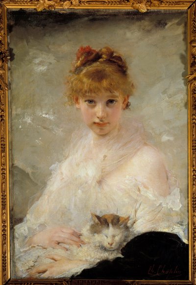 Niña con gato de Charles Joshua Chaplin