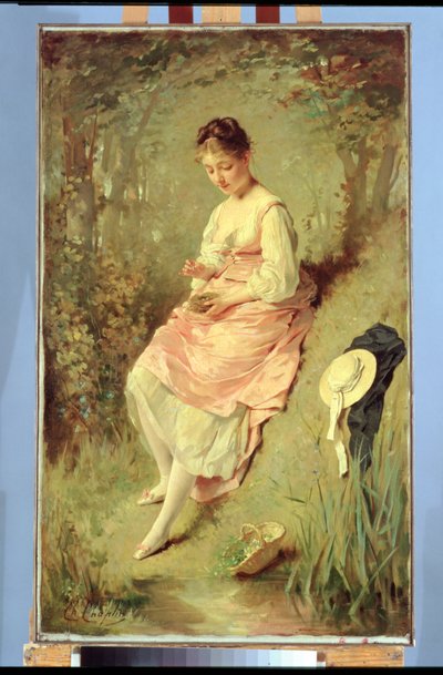 Niña con un nido, finales de la década de 1860 de Charles Joshua Chaplin