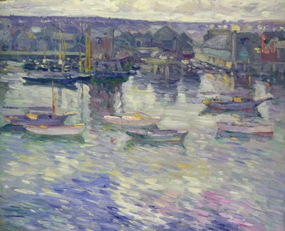 Barcos amarrados, c.1919 (óleo sobre lienzo) de Charles Kaelin