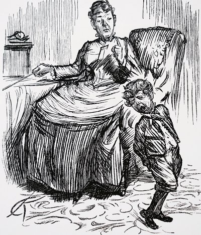 Una madre castigando a su niño travieso de Charles Keene