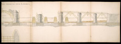Diseños del proyecto de puente sobre el río Támesis en Londres, BL Maps C.49.e.76 de Charles Labelye