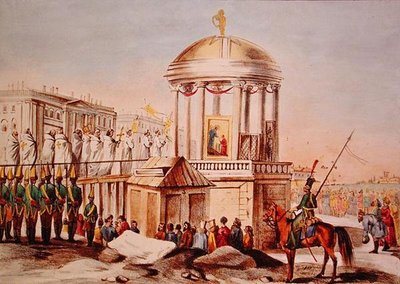 La bendición de las aguas en San Petersburgo, c.1820 (litografía en color) de Charles Lasteyrie du Saillant
