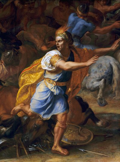 Un hombre asustado. Detalle de la Batalla de Arbela (antigüedad). Pintura de Charles Le Brun (1619-1690) de Charles Le Brun