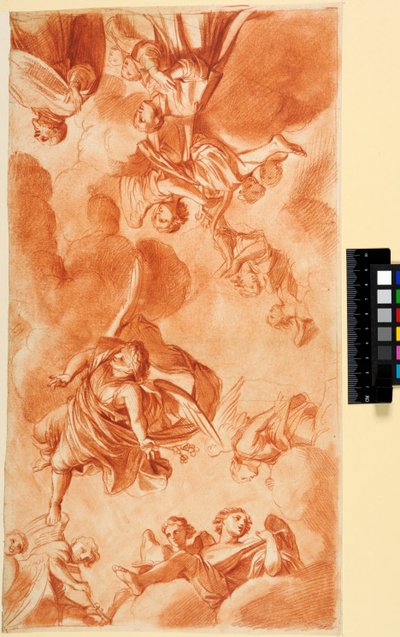Diseño de techo con ángeles y adoradores. Para la capilla del seminario de Saint-Sulpice, París de Charles Le Brun