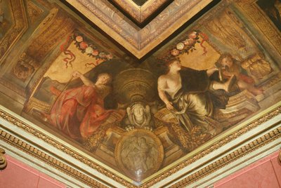 Techo del Hôtel La Rivière (detalle de Erato y Terpsícore, 1653) de Charles Le Brun