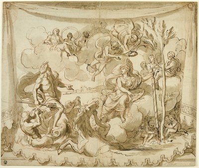 Neptuno y Minerva hablan de la fundación de Atenas de Charles Le Brun