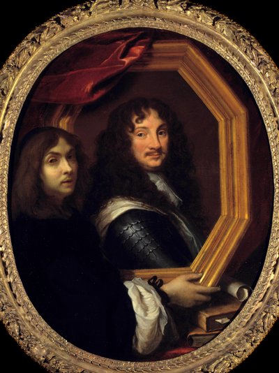 Retrato del artista (o autorretrato) sosteniendo el retrato de un militar. Pintura de Charles Lebrun (1619-1690). Siglo XVII de Charles Le Brun