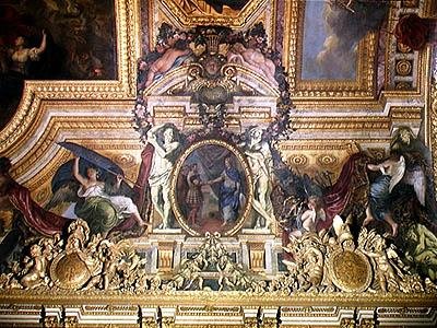 La renovación de la alianza con los suizos en 1663, pintura del techo de la Galerie des Glaces de Charles Le Brun