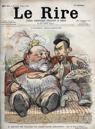 Alianza Anglo-Japonesa (Anglo Japonesa 1902) La diplomacia acaba de dar a luz a un monstruo, nuevo Radica-Doodica: ¿quién será el decano? - Rey Eduardo VII - CARICATURA 1902 por Charles LEANDRE (1862-1934) para The Laughter de Charles Leandre