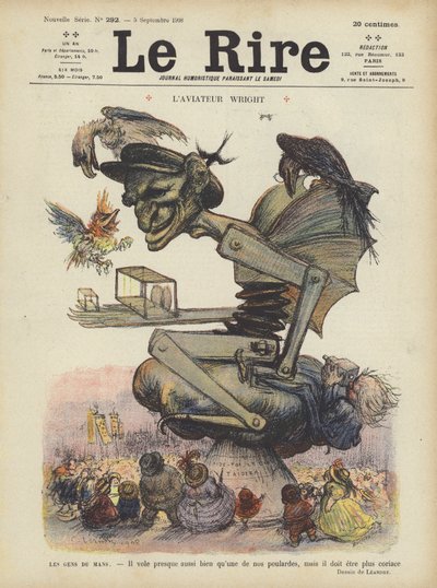 Caricatura del aviador estadounidense Wilbur Wright. Ilustración para Le Rire de Charles Leandre