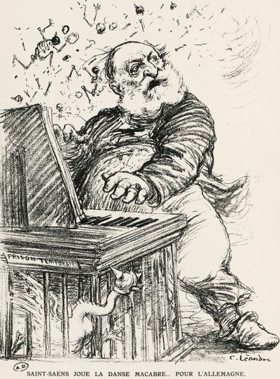 Caricatura de Charles Camille Saint-Saens, compositor, pianista y organista francés de Charles Leandre
