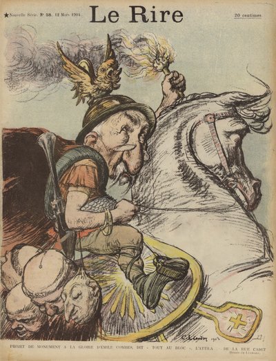Caricatura del primer ministro francés Emile Combes como Atila el Huno. Ilustración para Le Rire de Charles Leandre