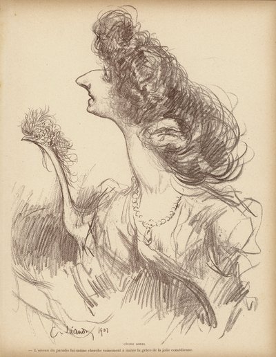 Caricatura de la actriz cómica francesa Cecile Sorel de Charles Leandre
