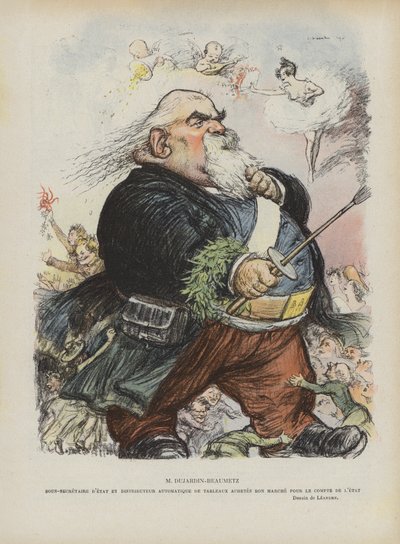 Caricatura del pintor y político francés Etienne Dujardin-Beaumetz. Ilustración para Le Rire de Charles Leandre