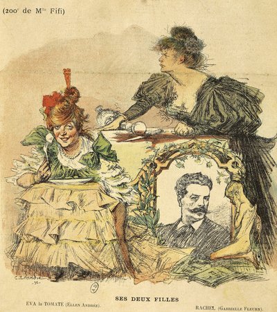 Caricatura para el bicentésimo espectáculo de Mademoiselle Fifi, de la novela de Guy de Maupassant de Charles Leandre