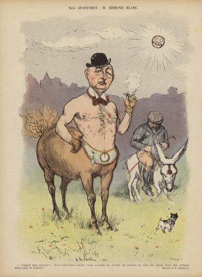 Edmond Blanc, propietario y criador de caballos de carreras francés. Ilustración para Le Rire de Charles Leandre