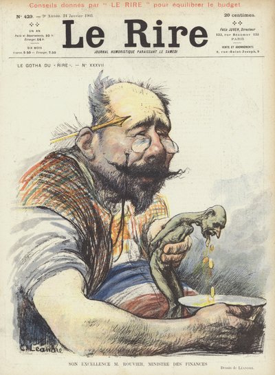 Su Excelencia Sr. Rouvier, Ministro de Finanzas. Ilustración para Le Rire de Charles Leandre