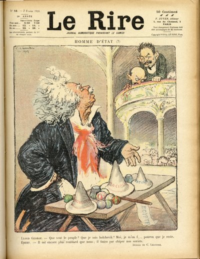 Ilustración para la portada de Le Rire, 07/02/1920 - Estadista - David Lloyd George y Ebert Friedrich (1871-1925) de Charles Leandre