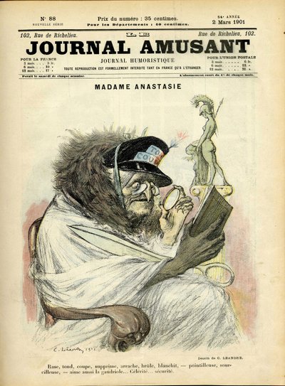 Ilustración de Charles Leandre para la portada de Le Journal Fun de Charles Leandre