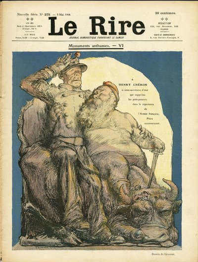Ilustración de Charles Leandre (1862-1934) para la portada de Le Rire, 09/05/08 - Ejército - Vaca, Querida Henry (1867-1936) de Charles Leandre