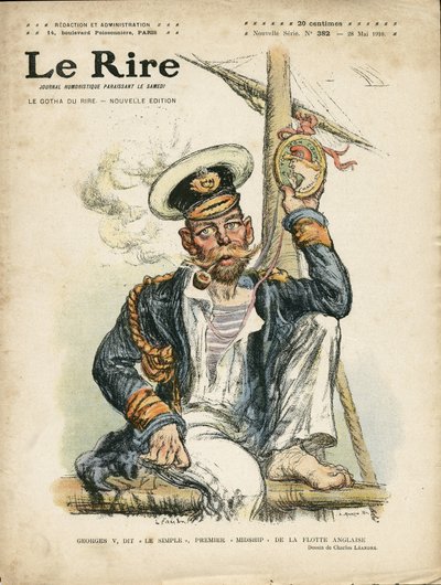 Ilustración de Charles Leandre (1862-1934) para la Portada de Le Rire, 28/05/10 - Inglaterra Gran Bretaña, Locura, Marina Marítima, Fumar, Tabaco - Jorge V (1865-1936) de Charles Leandre