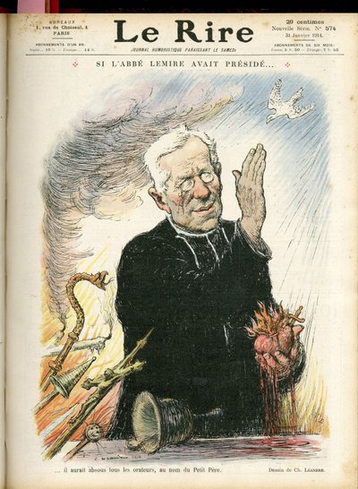Ilustración de Charles Leandre para la portada de Le Rire, 31/01/14 - Si el Abate Lemire hubiera presidido... - Religión Fe - Abate Jules Auguste Lemire de Charles Leandre
