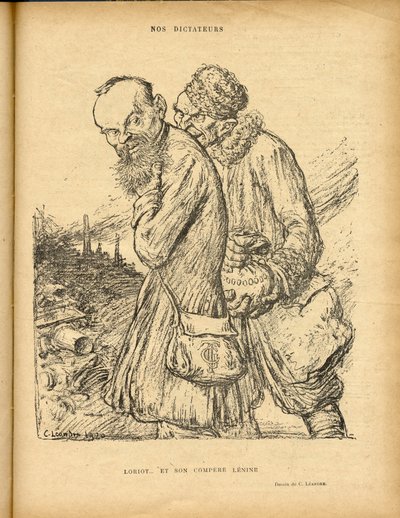Ilustración de Charles Leandre (1862-1934) en Le Rire, 29/05/20 - Loriot y su compinche Lenin - Uss - Lenin, Loriot de Charles Leandre
