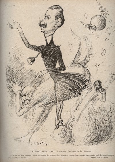 Sr. Paul Deschanel el nuevo Presidente de la Cámara - Caricatura de Charles Leandre (1862-1934) en 