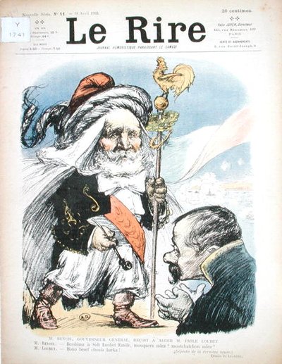 Recepción del presidente Emile Loubet por el gobernador general de Argelia, A.J.P. Revoil, caricatura de 